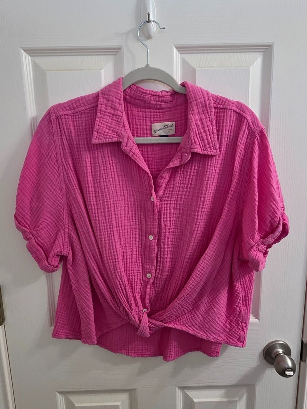 Pre-loved Universal Thread Short Sleeve Gauze Cotton Twist‑Front Button Shirt